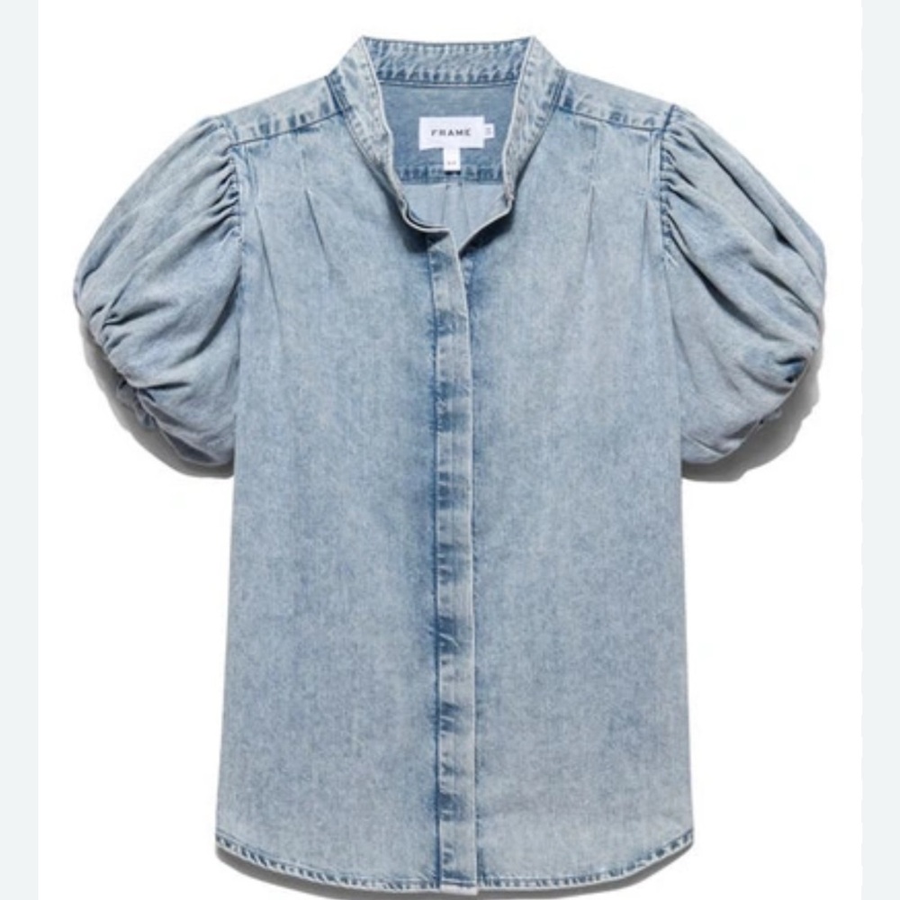 Frame Denim Blue Button Down Shirt with Modern Elegance